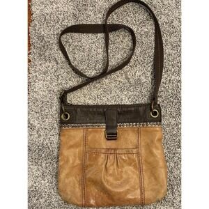The Sak Kendra Crossbody Purse Distressed Two-Tone Brown Leather Messenger Bag